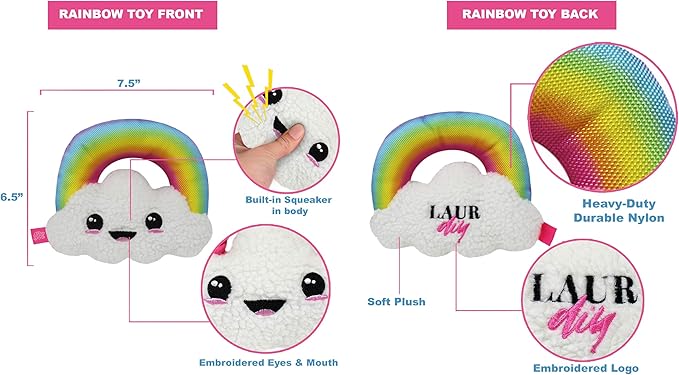 Pets First Rainbow Cloud Rope & Plush Pet Toy with 6 Ropes & Squeaker by LAURDIY Super Cute Dog Colorful Toy
