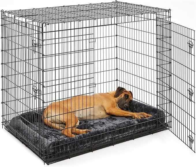Solutions by MidWest Homes for Pets 54-Inch Drop Pin Crate for Giant Breeds Over 100 lbs, Double Door Dog Crate with Leak-Proof Tray & Secure Latches, Durable Drop Pin Construction