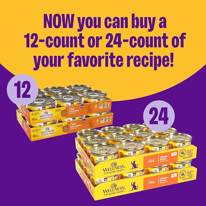 Wellness Complete Health Pate Kitten Canned Wet Cat Food, Natural, Protein Rich, Grain Free, Chicken Entrée Recipe, 3 oz, Pack of 24 Cans