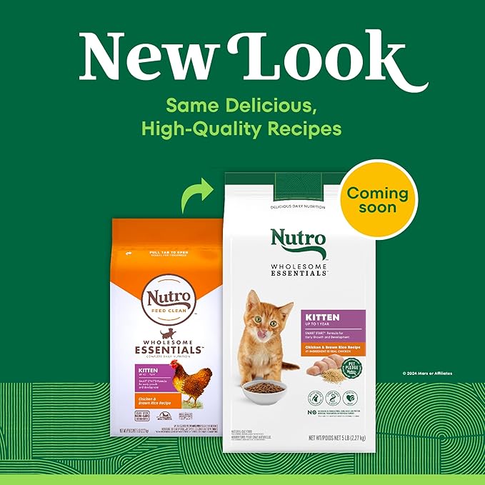 Nutro Wholesome Essentials Natural Dry Cat Food, Dry Kitten Food Chicken & Brown Rice Kibble Formula, 5 lb. Bag