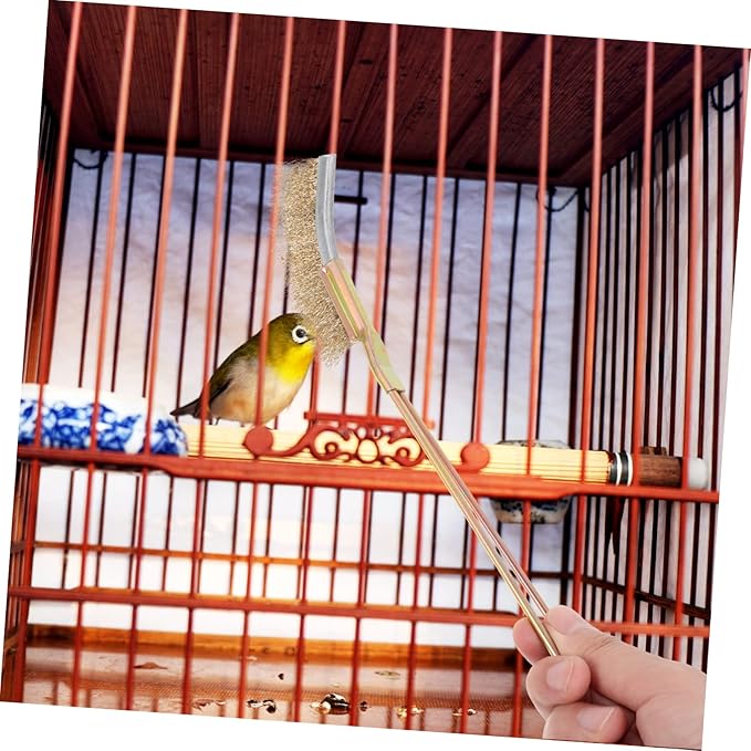 ibasenice 1set Bird Cage Cleaning Brush Steel and Copper Cage Supplies Extra Handle for Easy Cleaning of Bird Droppings Essential Tool