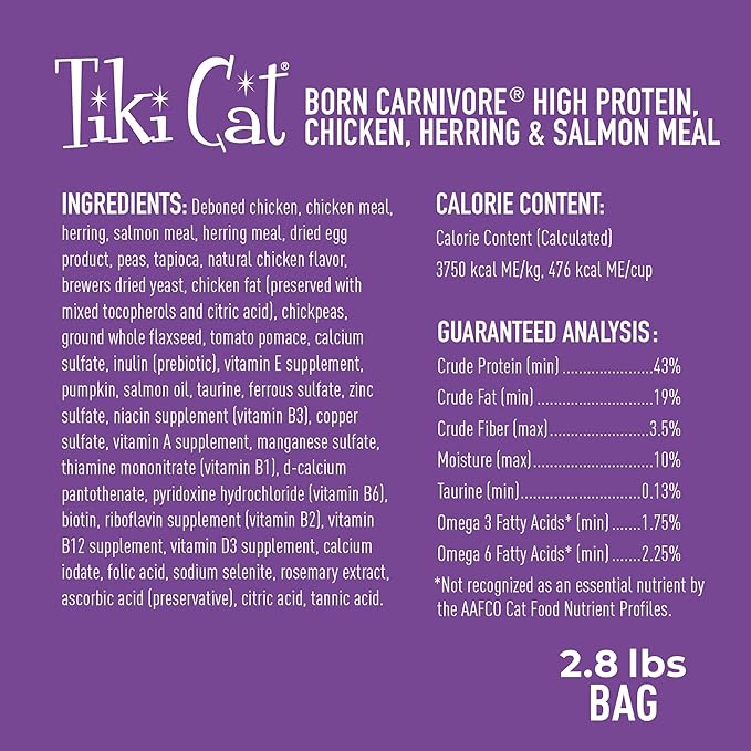 Tiki Cat Born Carnivore High Protein Dry Cat Food, Chicken, Herring & Salmon Meal, 2.8 lbs. Bag