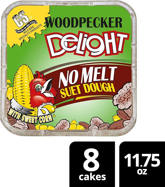 C&S Woodpecker Delight No Melt Suet Dough, Suet Cakes for Wild Birds Including Woodpeckers, Flickers and More, 11.75 Ounces, Pack of 8