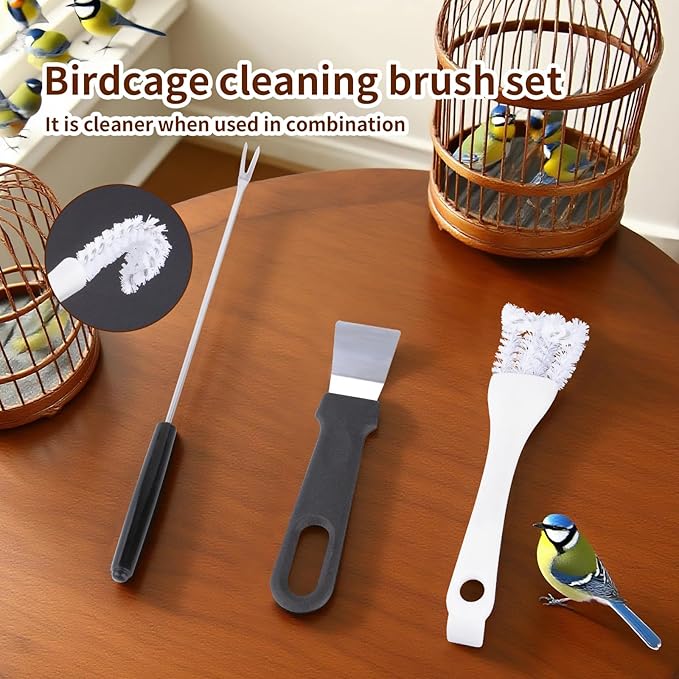 Bird Cage Cleaner Brush Kit, Bird Cage Cleaning Brush Tool Set, Bird Cage Cleaning Brush with Long Handle, Bird Cage Accessories,Poop Remover for Cleaning Poop in Pet Cages,Parrot Cages & Bird Perches