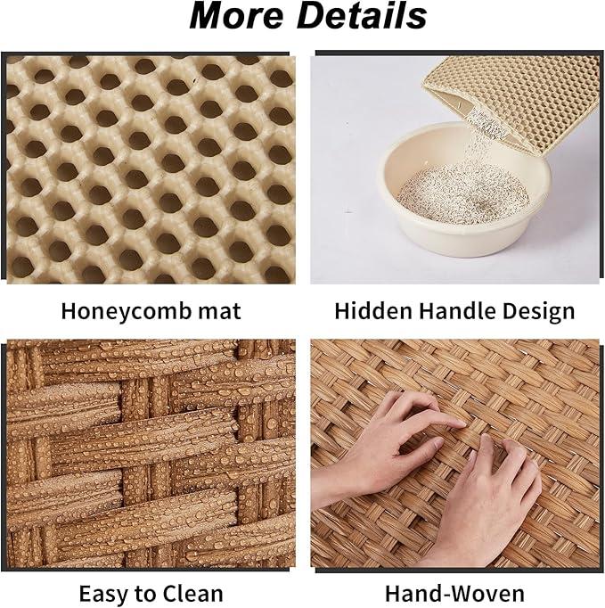 PeakPursuit Rattan Litter Box Enclosure Hidden Cat Furniture with Removable Litter Mat, Natural Cat House End Table, Easy Assembly, 27.5" l x 20.5" w x 22" h Natural Color