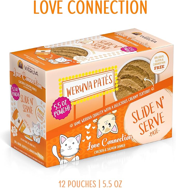 Weruva Wet Cat Food, Love Connection with Chicken and Salmon Pate, 5.5oz Slide N Serve Pouch, Pack of 12