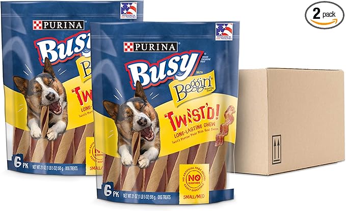 Purina Busy With Beggin' Made in USA Facilities Small/Medium Breed Dog Treats, Twist'd - (2) 6 ct. Pouches