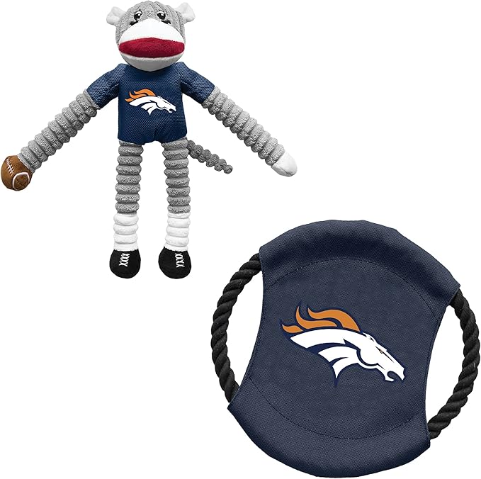 Littlearth NFL Unisex NFL Sock Monkey and Flying Disc Pet Toy Combo Set