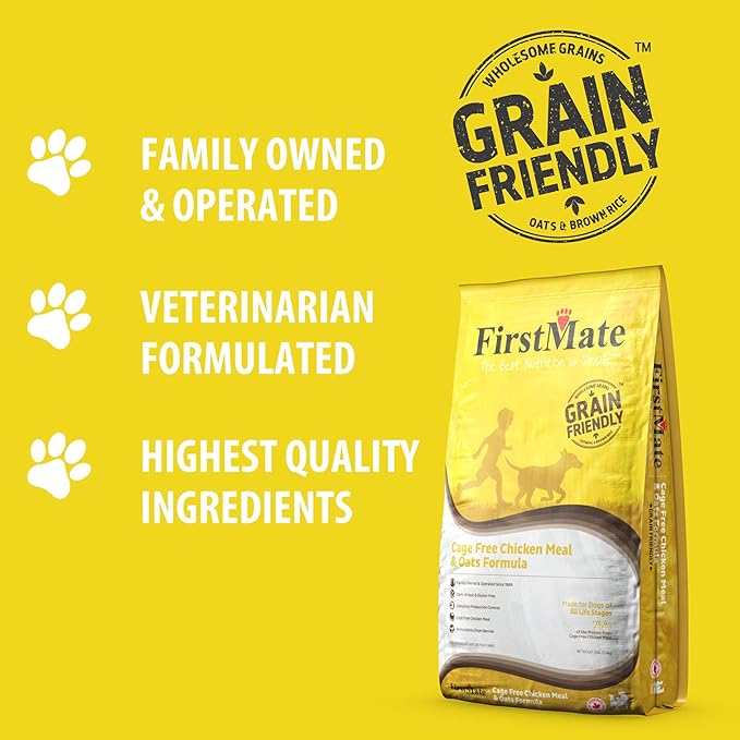 FirstMate Grain Friendly Dog Food Cage-Free Chicken Meal & Oats Formula – Humanely Raised Single Protein, Pea Free & Potato Free Dry Dog Food with Wholesome Grains – 25 lb Bag
