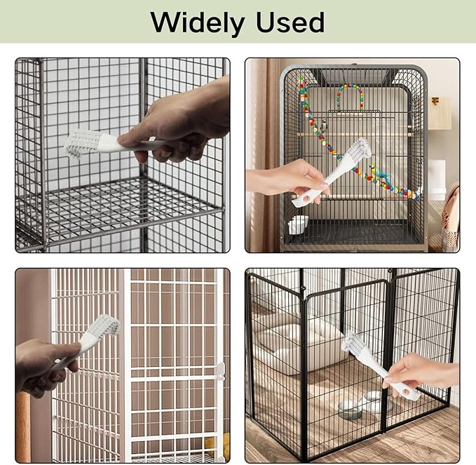 2-in-1 Birdcage Cleaning Tool (2PCS), Birdcage Cleaning Brush with Long Handle and Guano Removal Scraper, Parrot Cage Cleaning Accessories