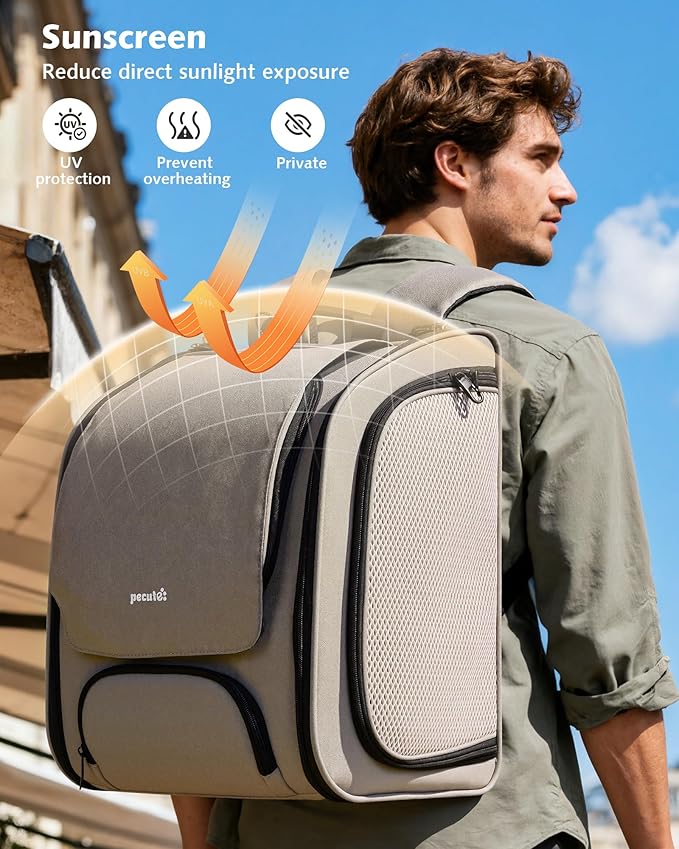 Pecute Cat Backpack Carrier Expandable, Large Space Cat Bubble Backpack, Breathable Cat Carrier, Shaded Dog Backpack Carrier for Travel, Hiking, Vet,12.6" L x 10.2" W x 16.5" H, Khaki