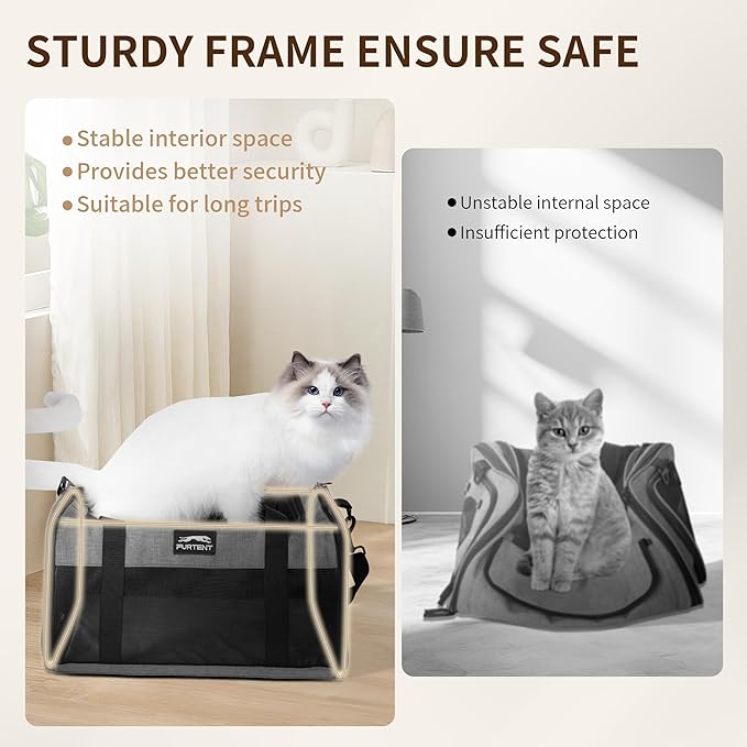 TSA Approved Pet Carrier for Small Cats and Puppies, Soft-Sided and Foldable, Cat and Dog Carrier Fits Pets Up to 15 lbs, Durable Portable Travel Bag with Litter Box (Gray, Litter Box & Leash Set)
