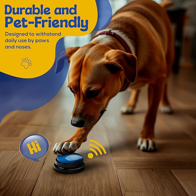 Dog Buttons for Communication – Dog Talking Buttons Starter Set with Mat & Clicker, Recordable Button Talking Buttons for Dogs, Voice Recording Button, Dog Training Buttons (Pack of 8)