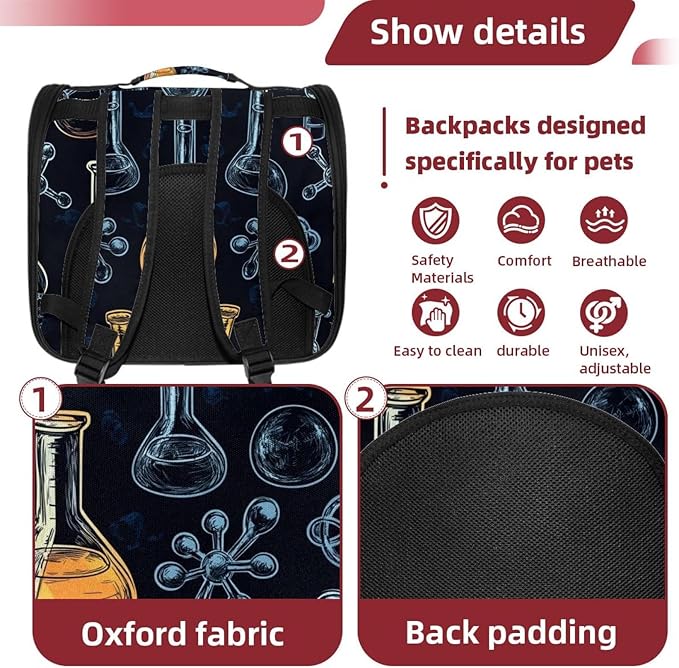 Chemistry Science Seamless Pattern (1) Transparent Pet Carrier for Travel Hiking for Kitty Small Dog