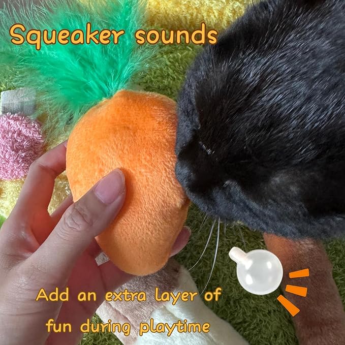 CECE PAW 4 Pack Cat Carrot Feather Toy, Catnip Refillable Toys, Cat Kicker Toy with Treat Pockets and 6 Catnip Pouches