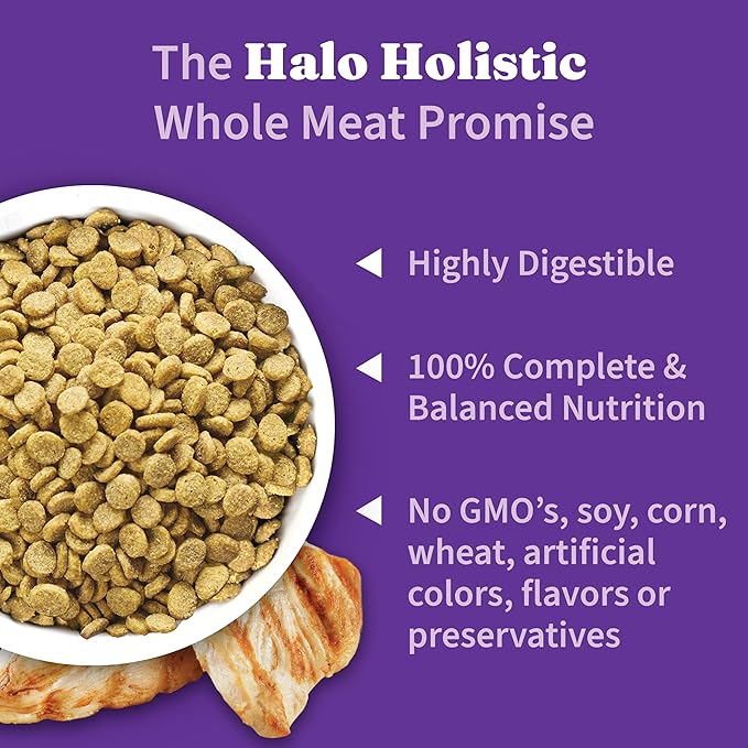 Halo Holistic Dog Food Cage Free Chicken & Brown Rice Formula, Healthy Grains Dry Dog Food, Complete Digestive Health, Kibble for Adult Dogs, 3.5 lb Bag