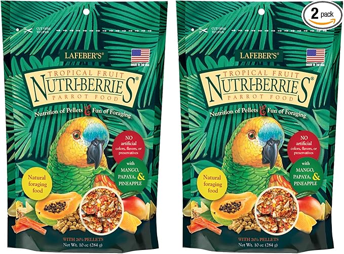 LAFEBER'S Tropical Fruit Nutri-Berries Pet Bird Food, Made with Non-GMO and Human-Grade Ingredients, for Parrots (10 oz Pack of 2)