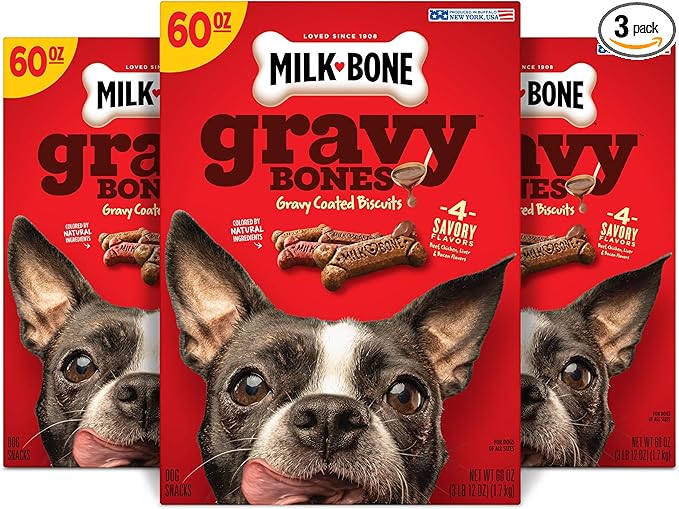 Milk-Bone Gravy Bones Dog Treats with Savory Meat Flavors, 60 Ounce (Pack of 3)