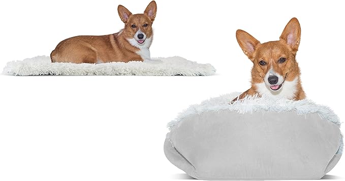 Furhaven Self-Warming Cat Bed for Indoor Cats, 4-Beds-in-1 & Washable - Plush Long Faux Fur Convertible Cuddler - Silver, Large