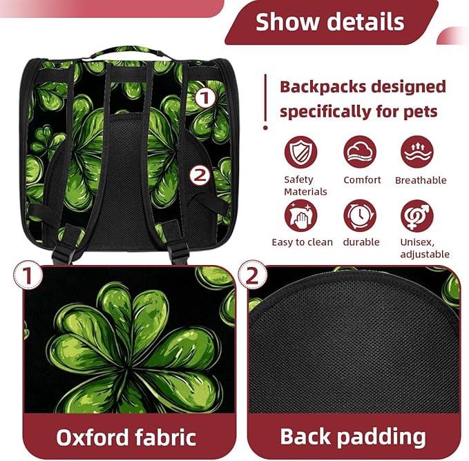 Clover Leaf Cat Backpack Carrier, Large Pet Backpack for Medium Small Dog Cat Puppy Kitty Bunny
