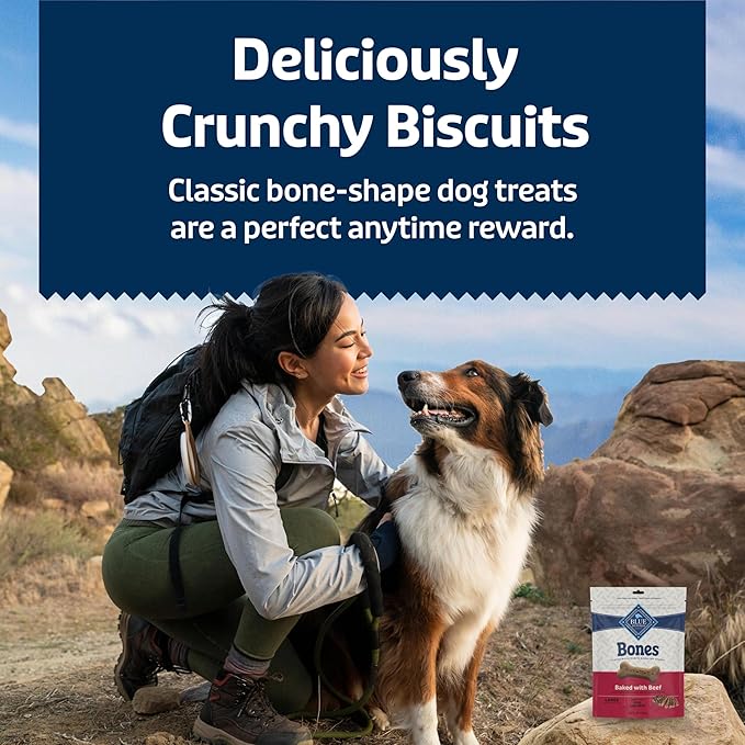 Blue Buffalo Bones Natural Crunchy Dog Treats Large Dog Biscuits Beef, 16oz. Bag, 4 Count