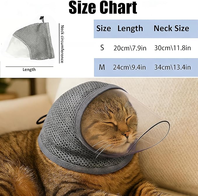 Cat Muzzle for Grooming, Breathable Mesh Cat Head Cover with Soft TPU Beak to Prevent Biting, Stress-Free Nail Trimming & Bathing for Kittens & Cats, S
