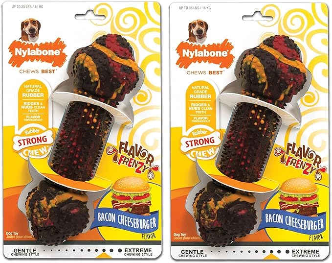Nylabone (2 Pack) Flavor Frenzy Bacon Cheeseburger Flavored Dog Chew Toy, for Dogs up to 35 Pounds