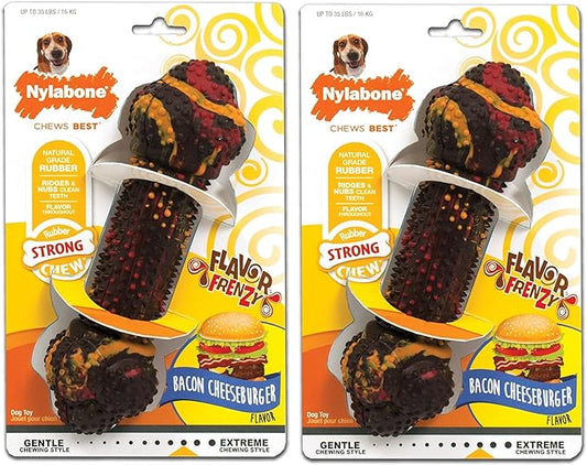 Nylabone (2 Pack) Flavor Frenzy Bacon Cheeseburger Flavored Dog Chew Toy, for Dogs up to 35 Pounds