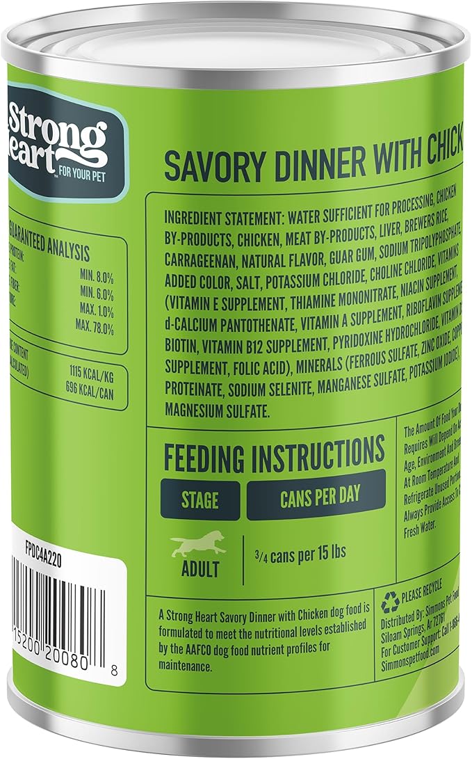 A Strong Heart Wet Dog Food, Savory Dinner with Chicken - 22 oz Cans (Pack of 12), Made in the USA with Real Chicken