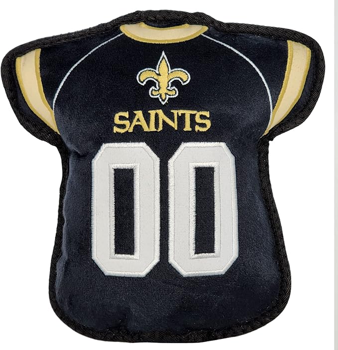 The 1st Ever Tough but Smooth Dog Toy NFL NEW Orleans Saints Football Jersey Tough Pet Toy. A Premium Quality Doggie Toy with Built-in Squeaker. Sports Fans Favorite Chew Toy