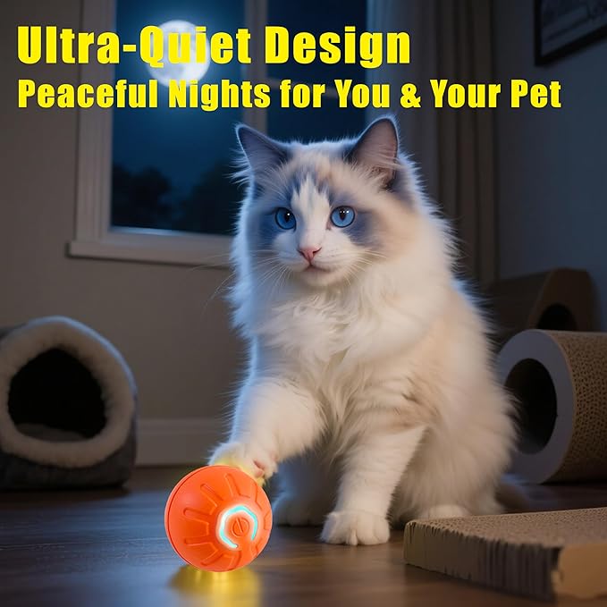 BIONEMAGILI Interactive Self-Moving Pet Toy Ball - Motion-Activated Auto Rolling, Military-Grade Chew Resistant, USB-C Rechargeable for Small Dogs & Cats (Orange, Small Sizes)