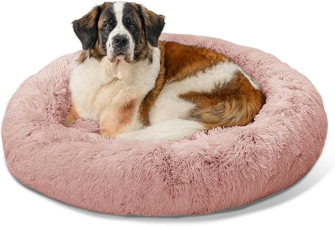 Best Friends by Sheri The Original Calming Donut Dog Bed for Extra-Large Dogs up to 150 lbs, Shag Faux Fur, Dusty Rose, 45" x 45"