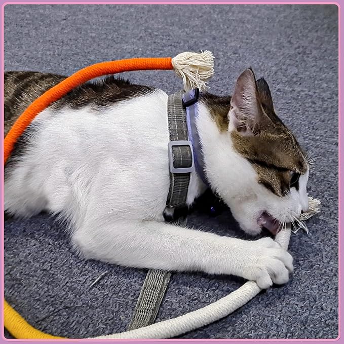 Andiker Cotton Rope Toys, 27.55Inches Color Blocking Cotton Rope Toys, Safe Cat Toys Teething Chew for Boredom and Stimulating (Orange+Yellow+Beige)