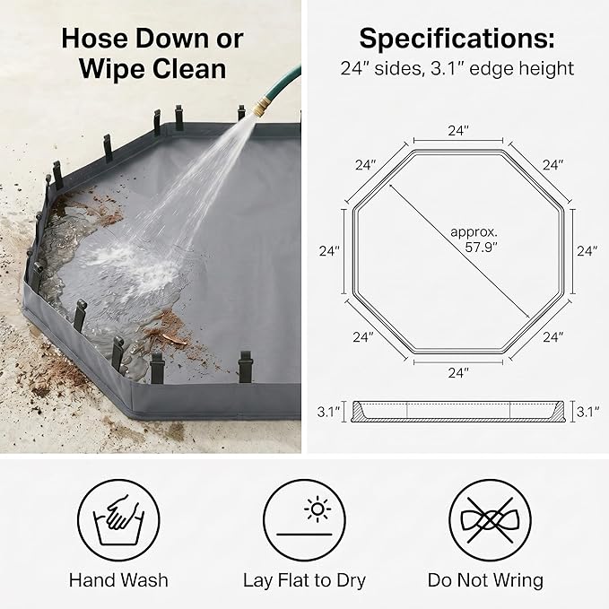 PJYuCien Octagonal Playpen Bottom Pad for 24" Side Metal Pet Pen, Waterproof 600D Oxford with Raised Edges & Snap Hooks, Washable for Puppy Small Animals, Grey