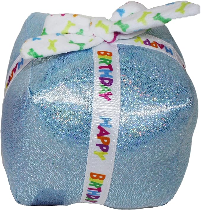 Multipet Birthday Cake Slice Dog Toy - Birthday Toy w/Squeaker & Crinkles - Polyester Plush Toys for Chewing & Playing - Perfect Dog Gifts for All Dogs (5.5”, Blue)