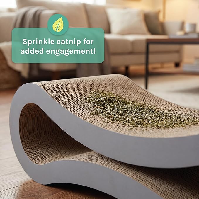 Kitty City Corrugate Cat Scratcher Lounger with Catnip - Cardboard Cat Scratcher Bed, Horizontal Kitty Couch Scratch Pad, Durable Play for Indoor Cats & Kittens - Gray, 34" x 10.5"