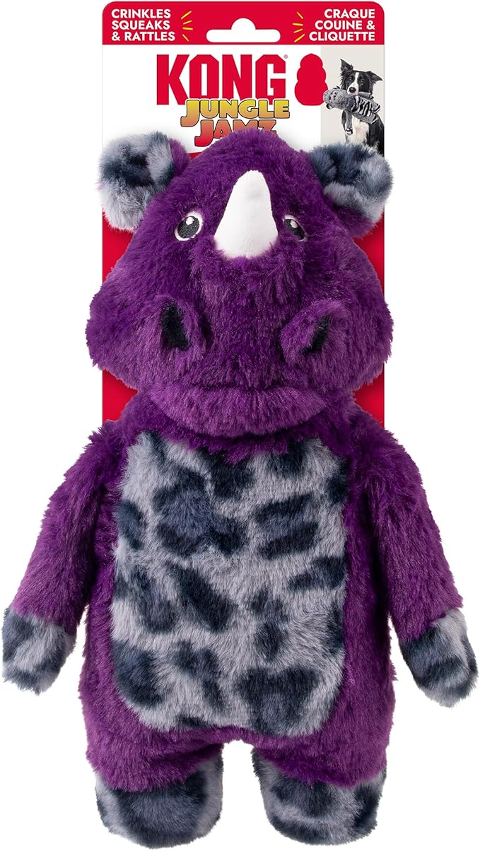 KONG Jungle Jamz Plush Dog Toys – Squeaky, Crinkly, and Rattling Durable Toys for Dogs – Safari Animal Collection (Gorilla/Elephant/Rhino Combo)