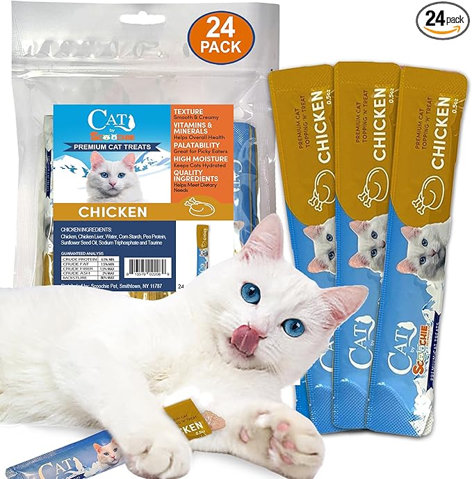 Scoochie Pet Products Cat by Scoochie Lick Treats – Chicken | 0.5oz | 24 Pack