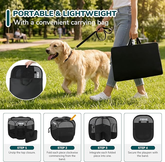 Dog Playpen, Portable Puppy Pet Crate Indoors for Small/Medium/Large Dogs Cats Rabbits, Foldable Dog Cage Enclosure for Outdoor, Pop Up Dogs Tent Kennel with Carrying Case, Dark Grey
