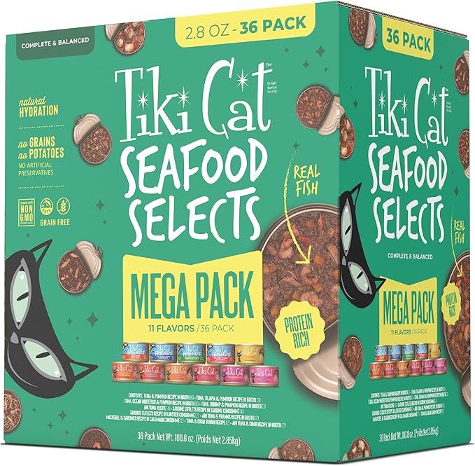 Tiki Cat Seafood Selects Wet Cat Food Mega Pack, 2.8 oz Can (36 Count)