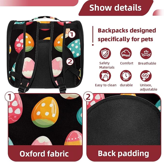 Easter Symbol (1) Cat Backpack Carrier Pet Backpack Carrier for Small Dogs and Medium cat Puppy Kitten Bunny
