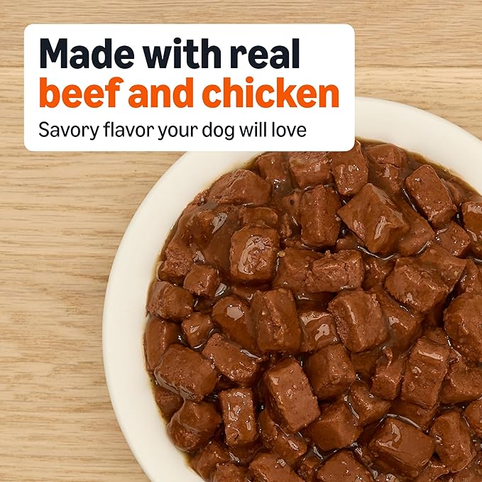 Amazon Basics Wet Dog Food, Cuts in Gravy, T-Bone Flavor, Made with Real Chicken and Beef, 13.2 oz can (Pack of 12)
