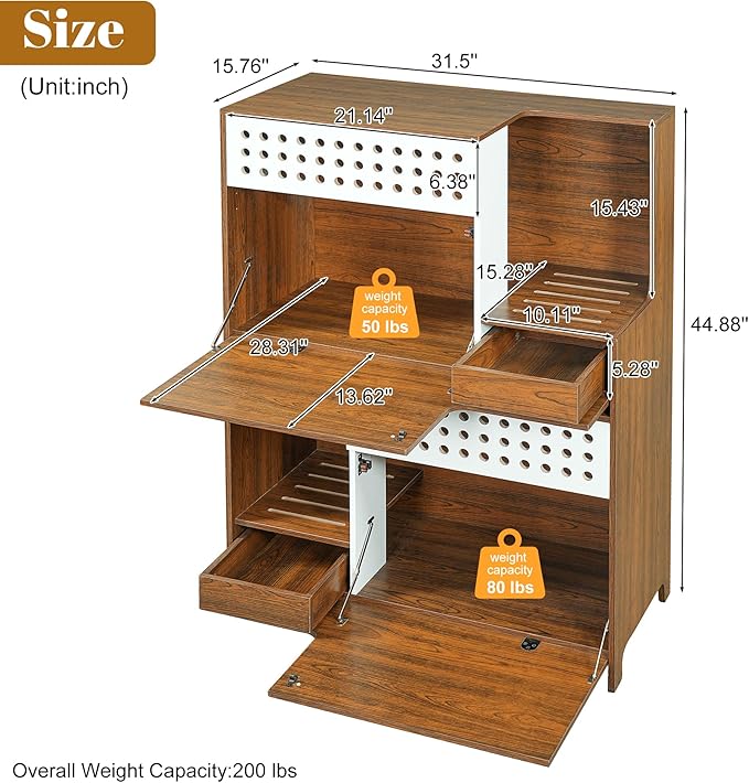 GDFStudio 44" Modern Cat Litter Box Enclosure Furniture, 2 in 1 Cat Furniture Set with Storage Shelf and Flip Door, Wooden Indoor Cat House, Space Saving Pet Furniture, Brown