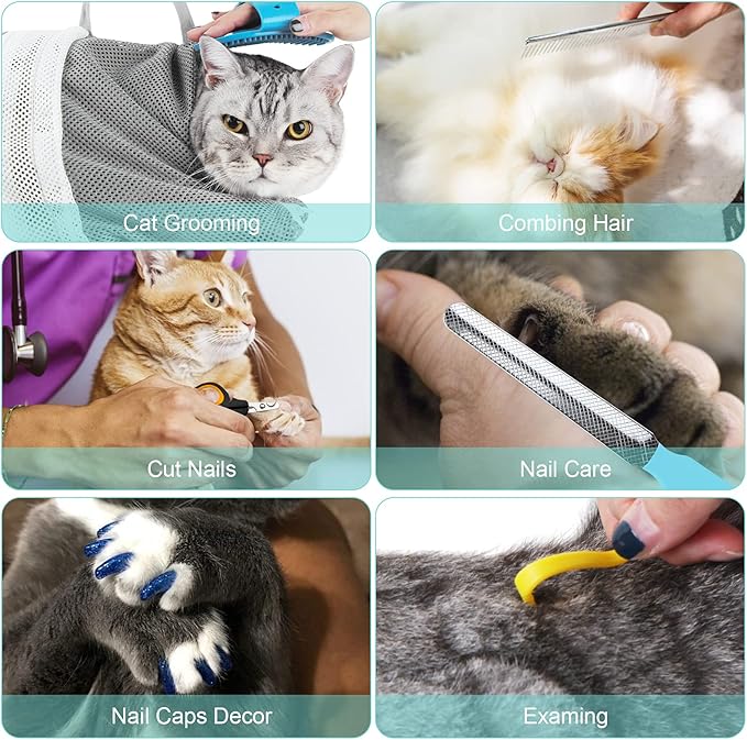 Cat Bathing Bag Adjustable Cat Grooming Net Bag Anti-bite & Anti-Scratch Cat Bath Washing Restraint Bag, Breathable Mesh Cat Grooming Bag for Shower, Nail Trimming, Injection