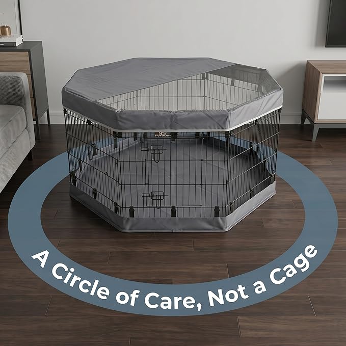 PJYuCien Dog Playpen with Top Cover and Bottom Pad - Metal Foldable Exercise Pen, 8 Panels 30" H x 24" W Indoor Outdoor Pet Fence Puppy Crate Kennel, Gray