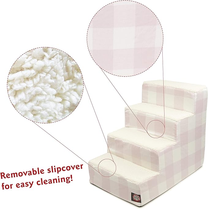 Majestic Pet Portable Pet Stairs | Soft Sherpa Steps Foam Feeling | Steps for Dogs & Cats | Dog & Cat Ramp | Indoor Only | Max Weight: up to 250 Lbs, 4 Step, Anderson Check Soft Blush