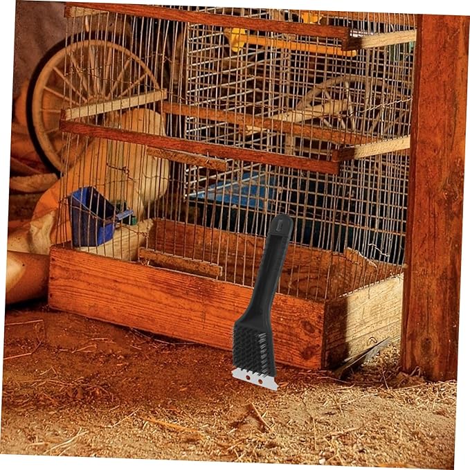 Kisangel Bird Droppings Remover Birdcage Poop Shovel Stainless Steel Bird Cage Brush Long Handle Cage Cleaner