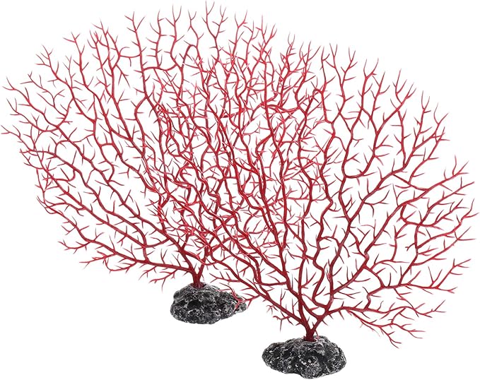 POPETPOP Aquarium Decor Simulated Sea Fan Coral Branches Medium Size 9.05X7.87X1.81In Artificial Fish Tank Plants 2 Pieces Natural Shelter for Aquatic Pets