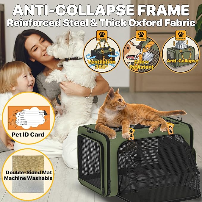 PAWZIDEA Expandable Pet Carrier with Wheels, 18"x11"x11" TSA Airline Approved Cat Carrier for 2 Cats Under Seat, Collapsible Soft-Sided Small Dog Rolling Travel Bag with Telescopic Handle, Up to 18lbs