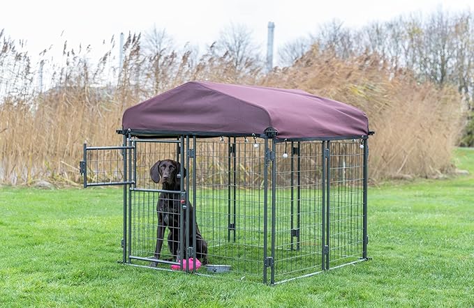 TRIXIE Deluxe Outdoor Dog Kennel with Cover, Portable and Expandable, Heavy Duty, Kennel System, Lockable, Foldable, Easy to Store, Medium